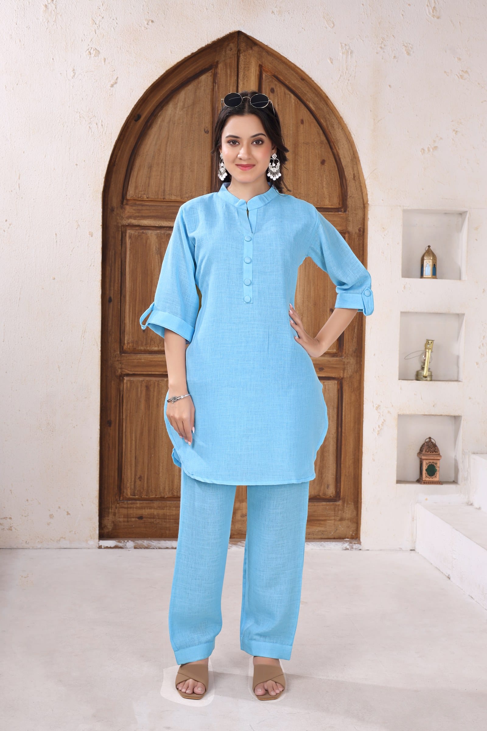 Aakash Blue kurta set — front view