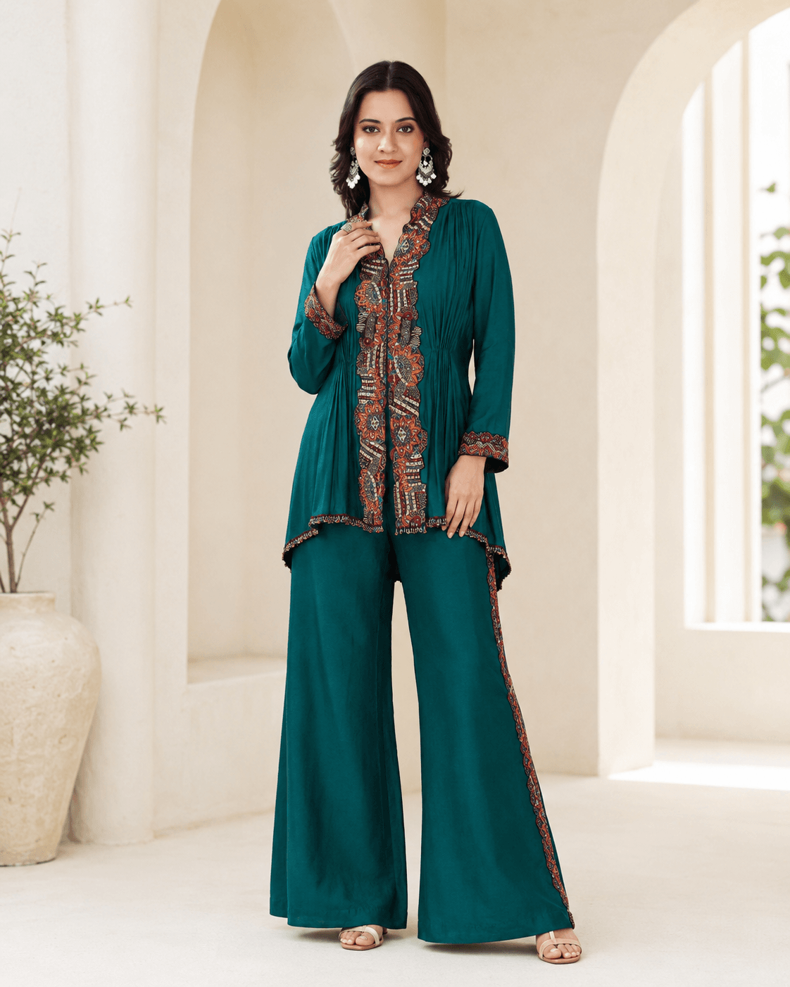 Teal Zariya Embroidered Co-ord Set