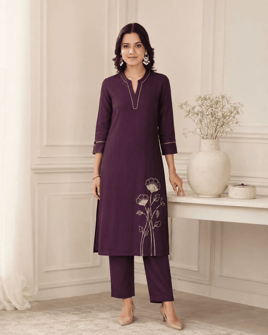 Aubergine Gul Embroidered Kurta Set