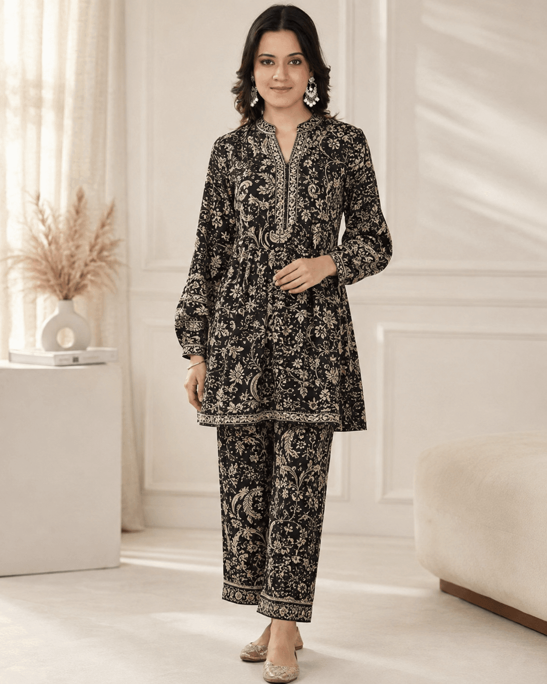 Black Gulzar Printed Kurta Set