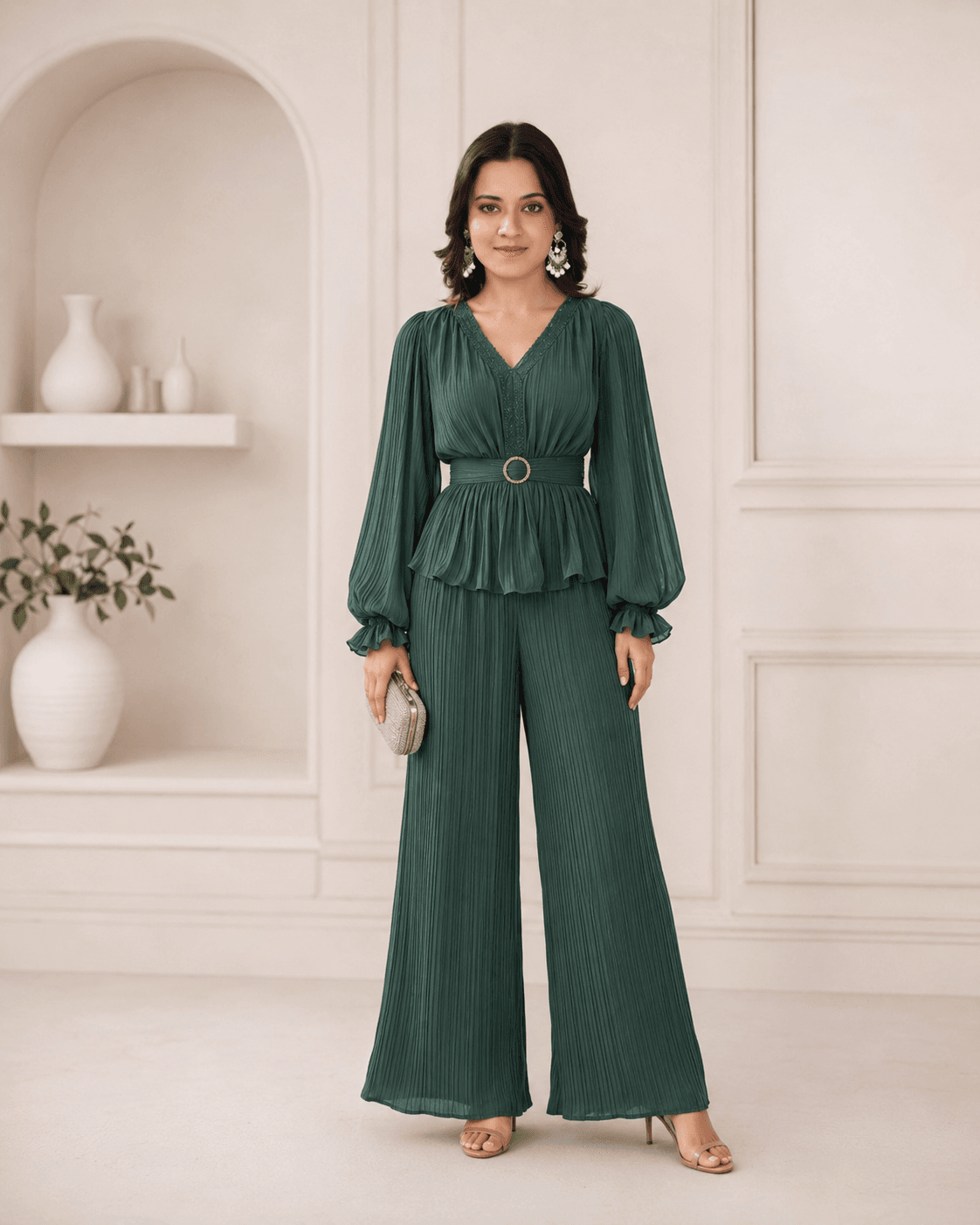 Forest Green Pleated Co-ord Set